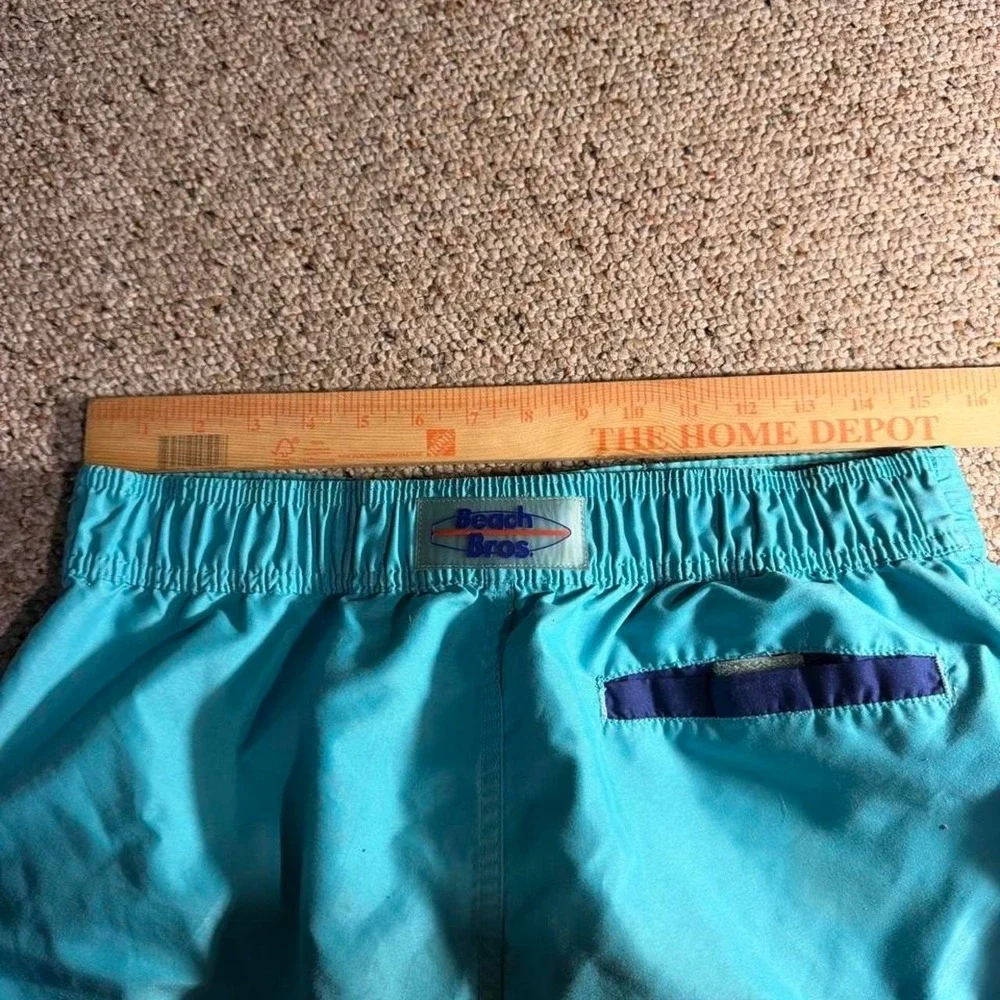 Vintage 80s Beach Bros Color Block Swim Trunks Teal Blue Surf Board Shorts